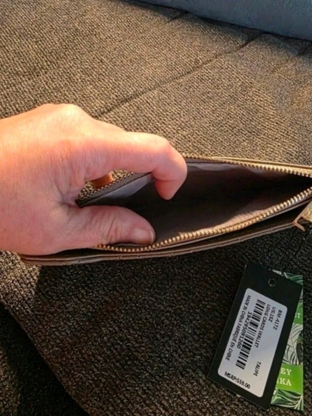 Badgley Mischka Quilted Zip Wallet in Lavender Gray with Gold Emblem - Picture 2 of 6